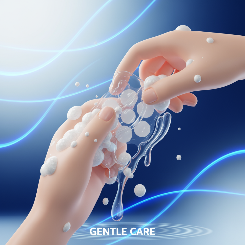 Gently hand-washing the tittysuckers adhesive bra.